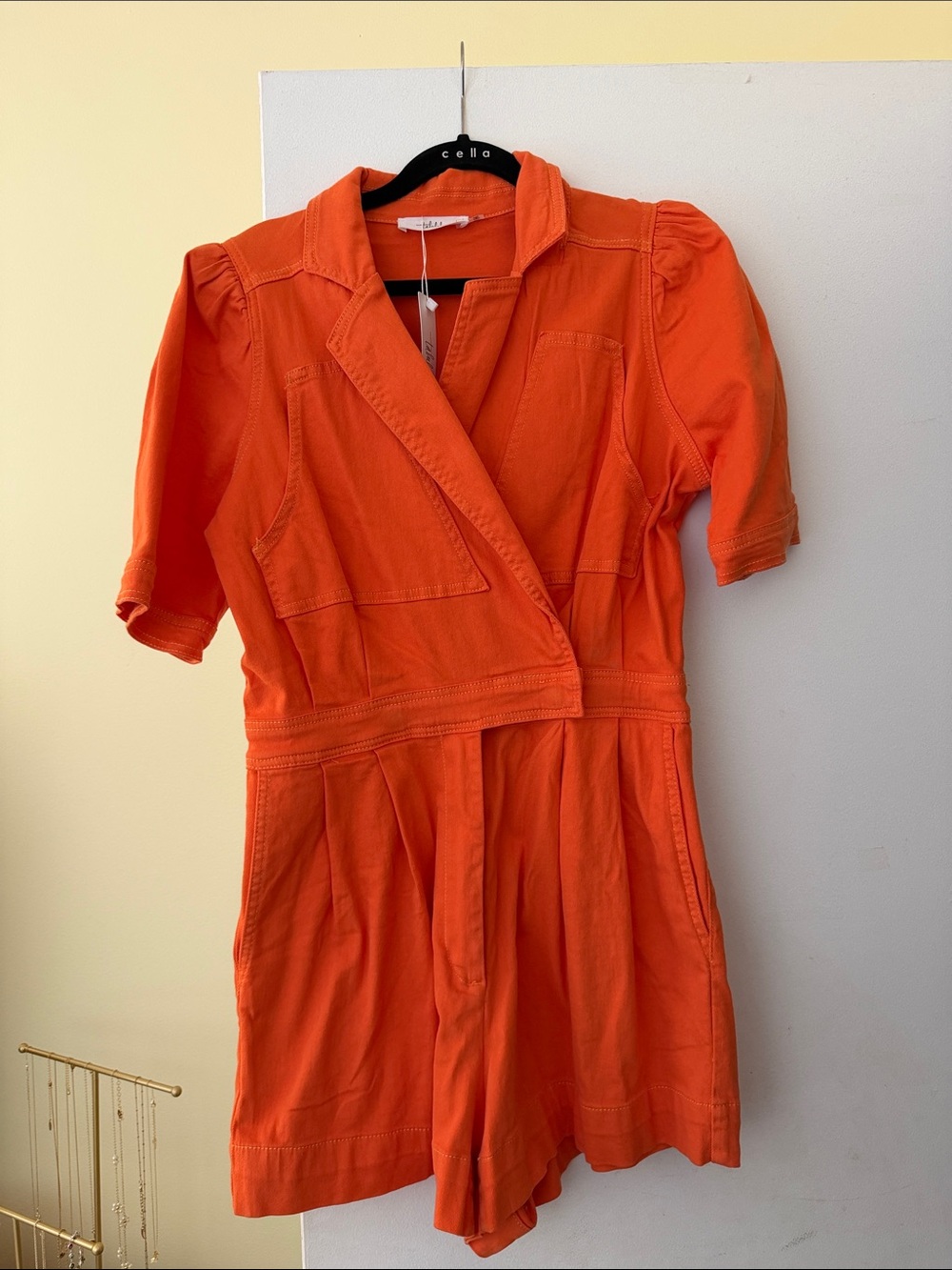 TALULAH Bright Orange Short Sleeve Utility Romper